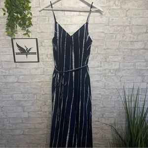 Elegant Navy Blue Striped Maxi Dress